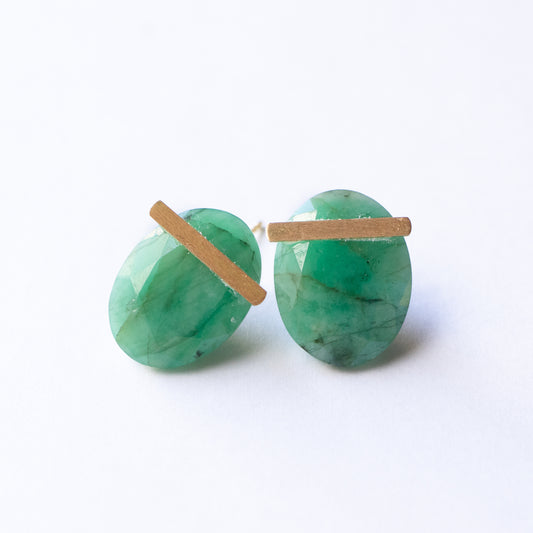 Bar stone etc Pierced Earrings - Emerald -