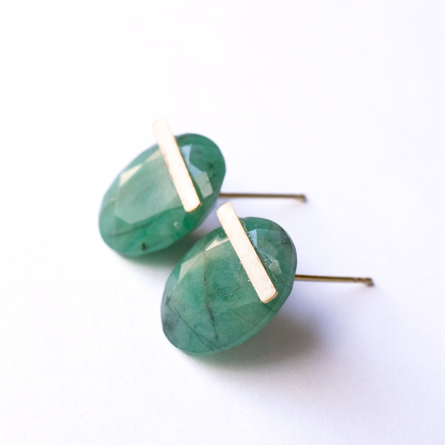 Bar stone etc Pierced Earring - Emerald -