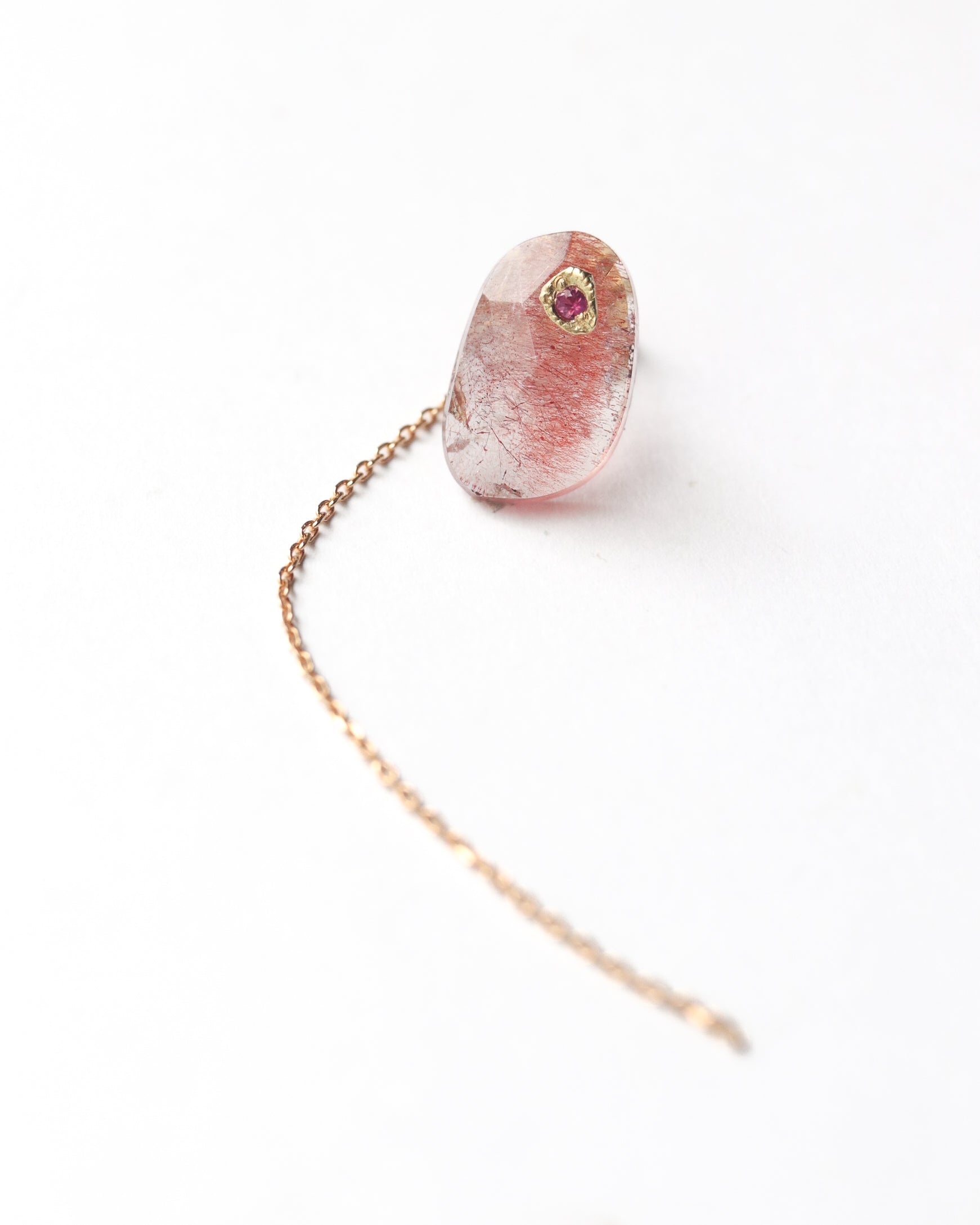 Flat Pierced Earring - Strawberry Quartz -