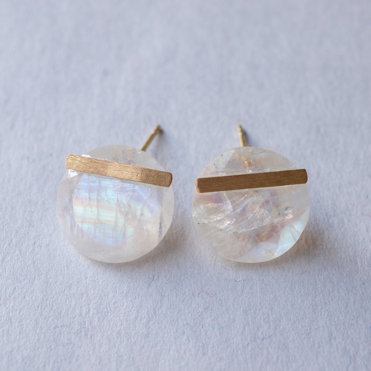Bar stone Pierced Earrings - Rainbow Moon Stone -