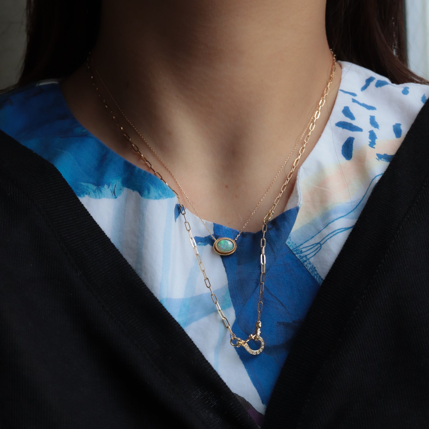 Column Milgrain Necklace - Opal -