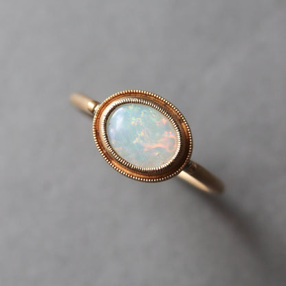 Column Milgrain Ring - Opal -