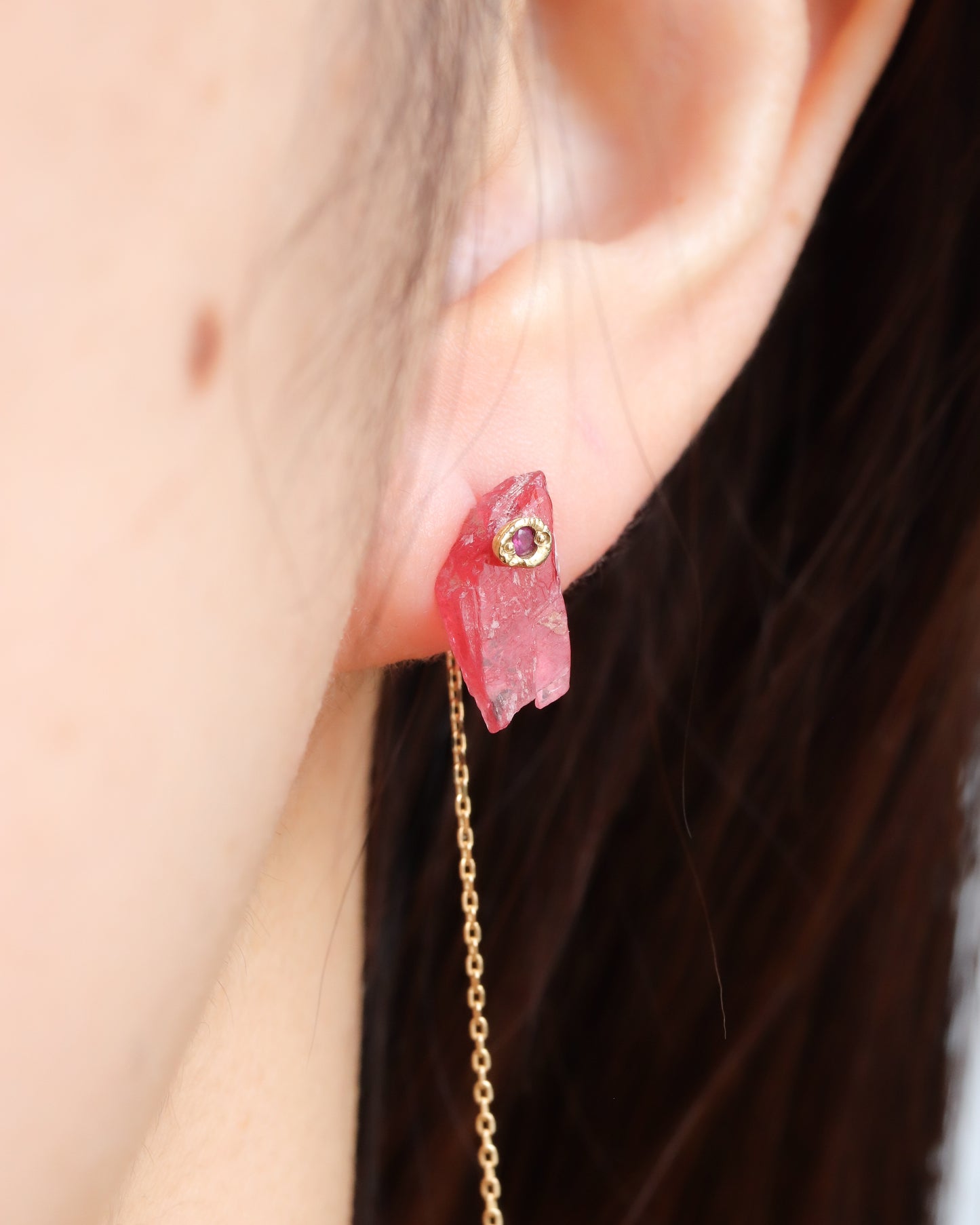 Flat Pierced Earring - Rhodonite -