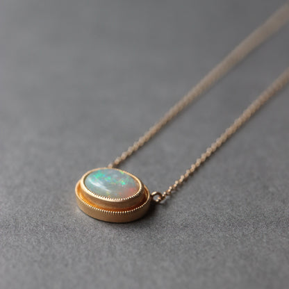 Column Milgrain Necklace - Opal -