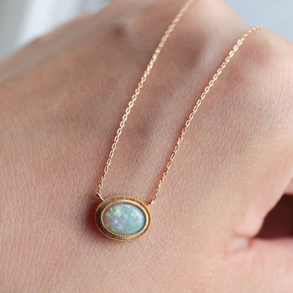 Column Milgrain Necklace - Opal -