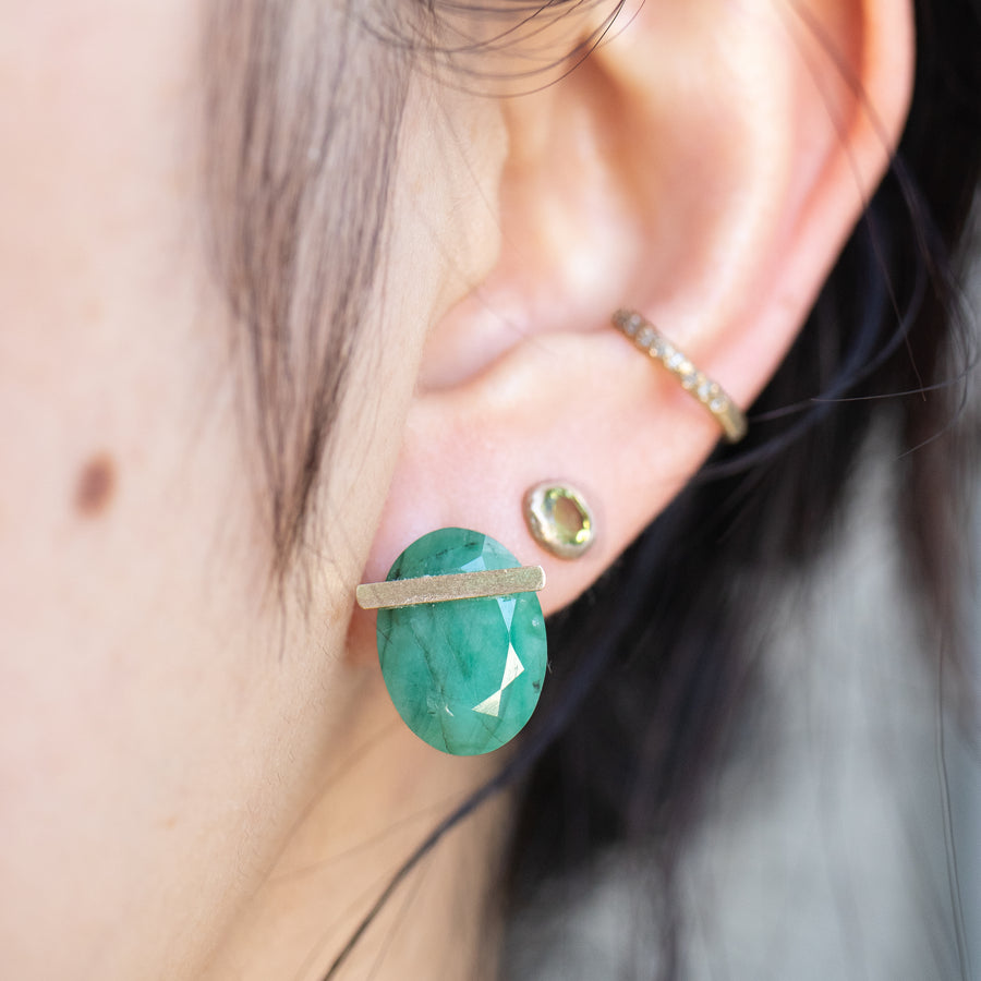 Bar stone etc Pierced Earring - Emerald -