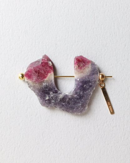 Rock Pierced Earring - Tourmaline -