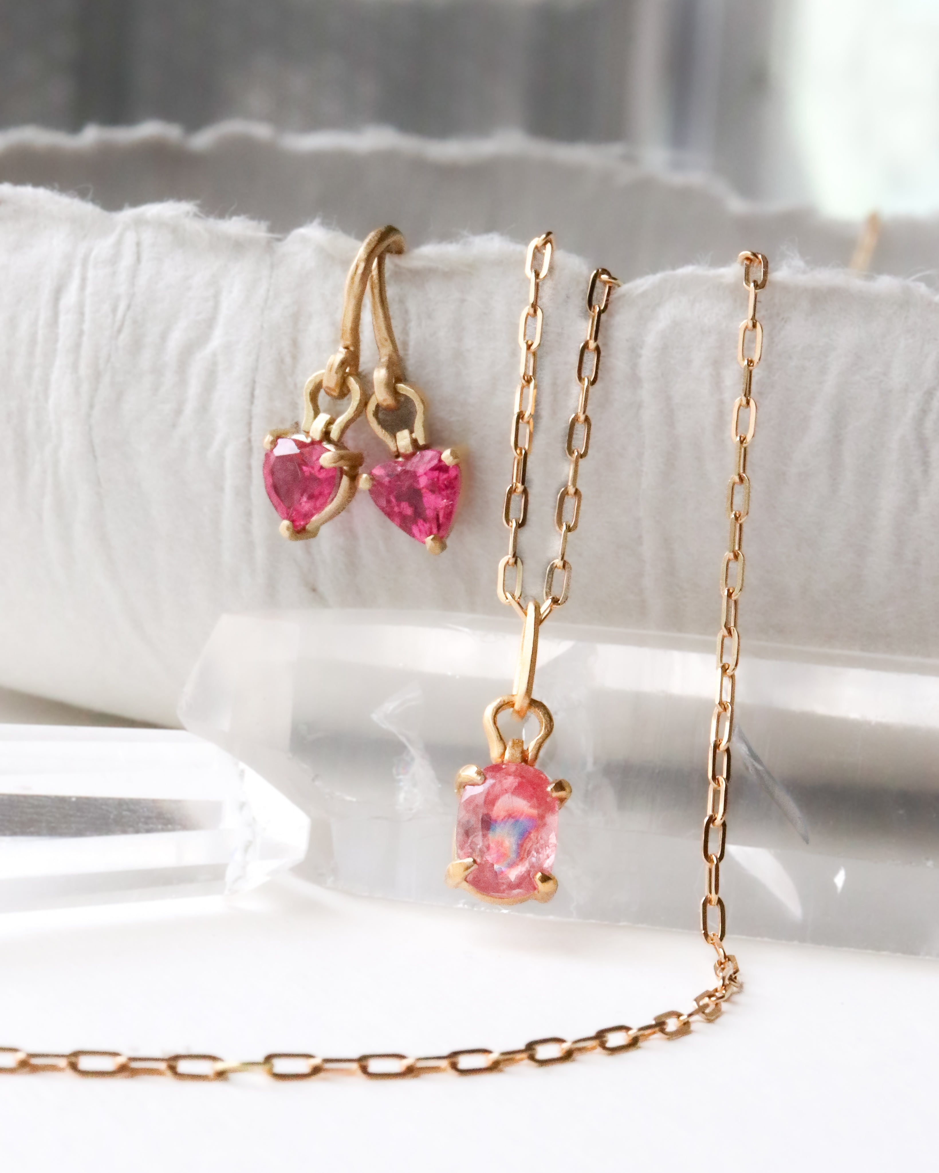 HorseShoe Prong Pierced Earring - Pink Tourmaline -