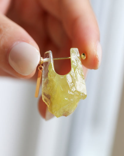 Rock Pierced Earring - Yellow Quartz -