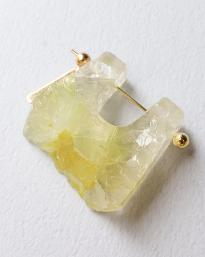 Rock Pierced Earring - Yellow Quartz -