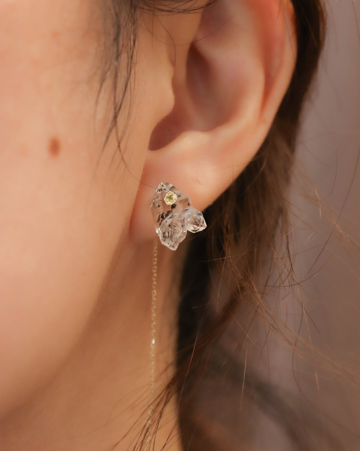 Flat Pierced Earring  - Diamond Quartz -