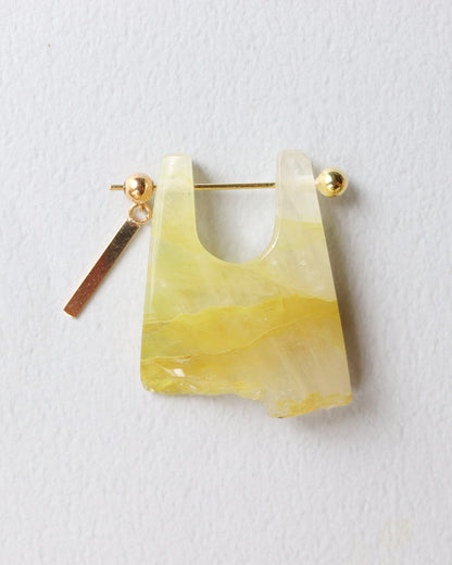 Rock Pierced Earring - Yellow Quartz -