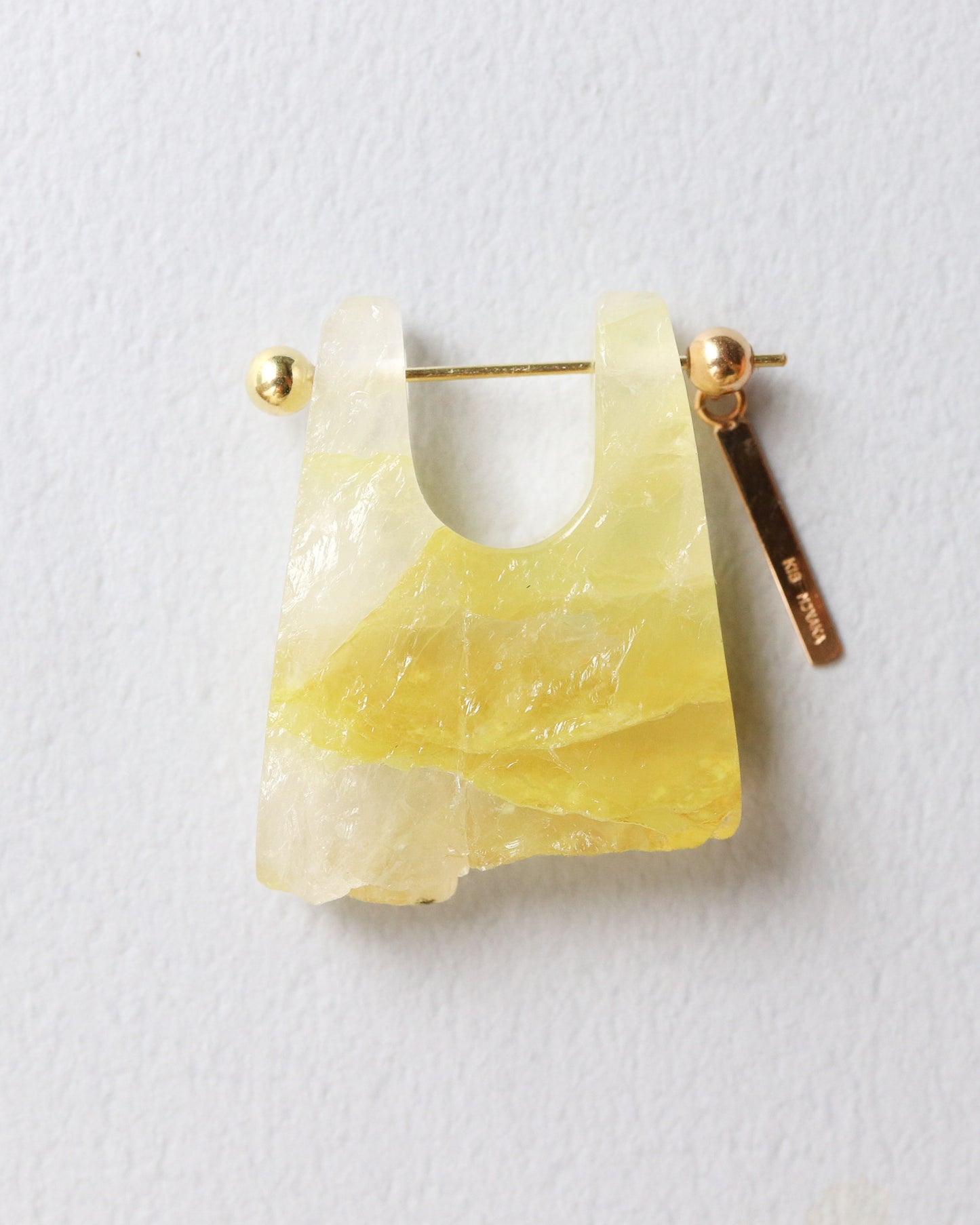 Rock Pierced Earring - Yellow Quartz -