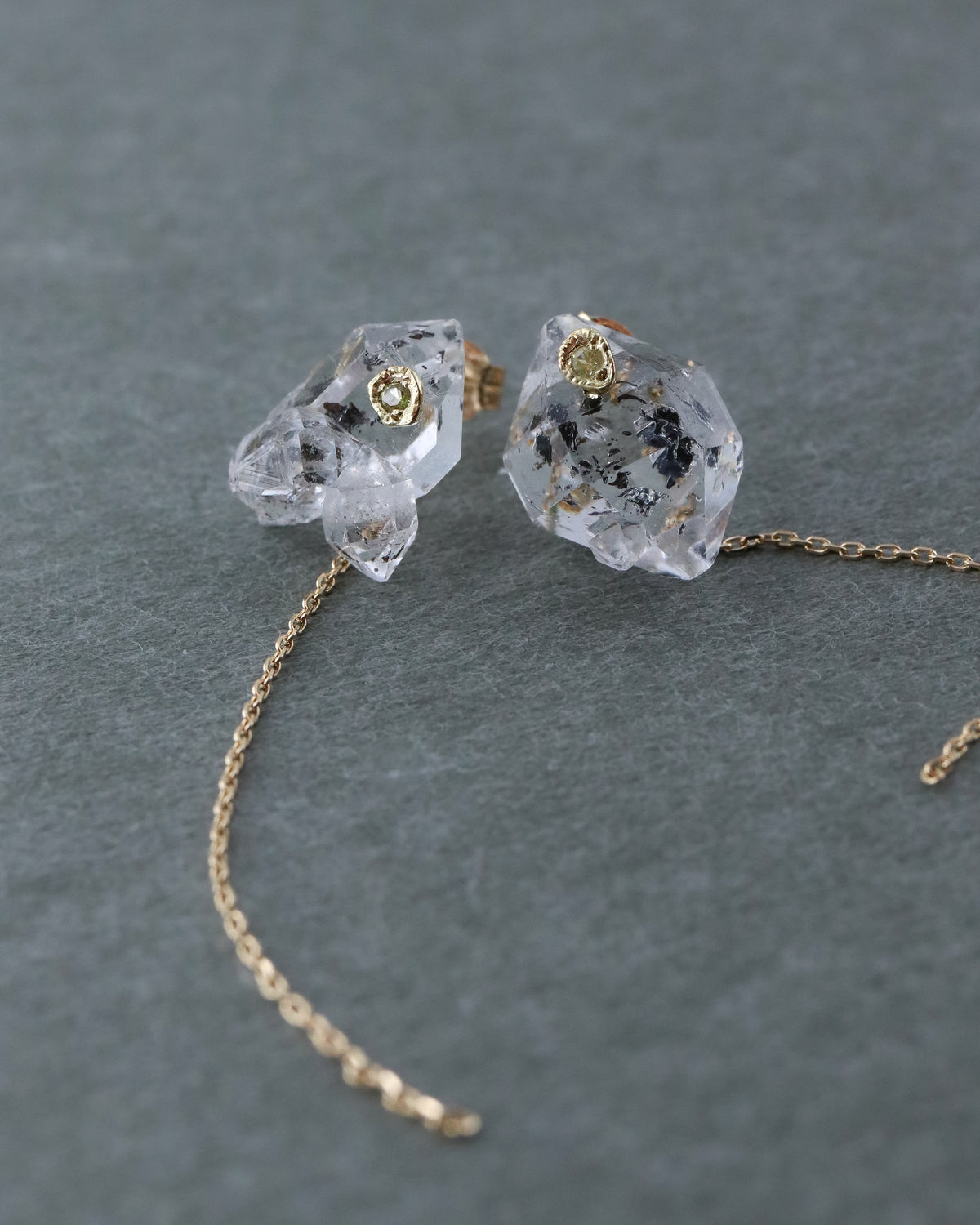 Flat Pierced Earring  - Diamond Quartz -