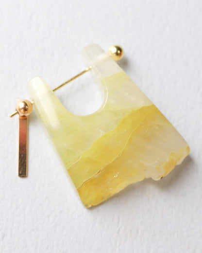 Rock Pierced Earring - Yellow Quartz -