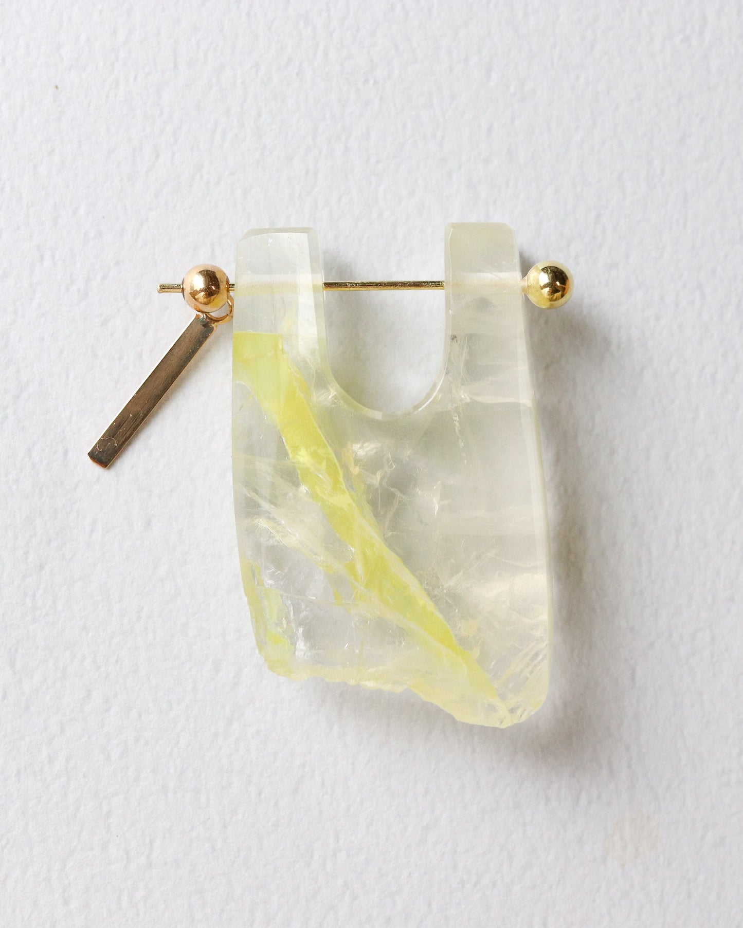 Rock Pierced Earring - Yellow Quartz -