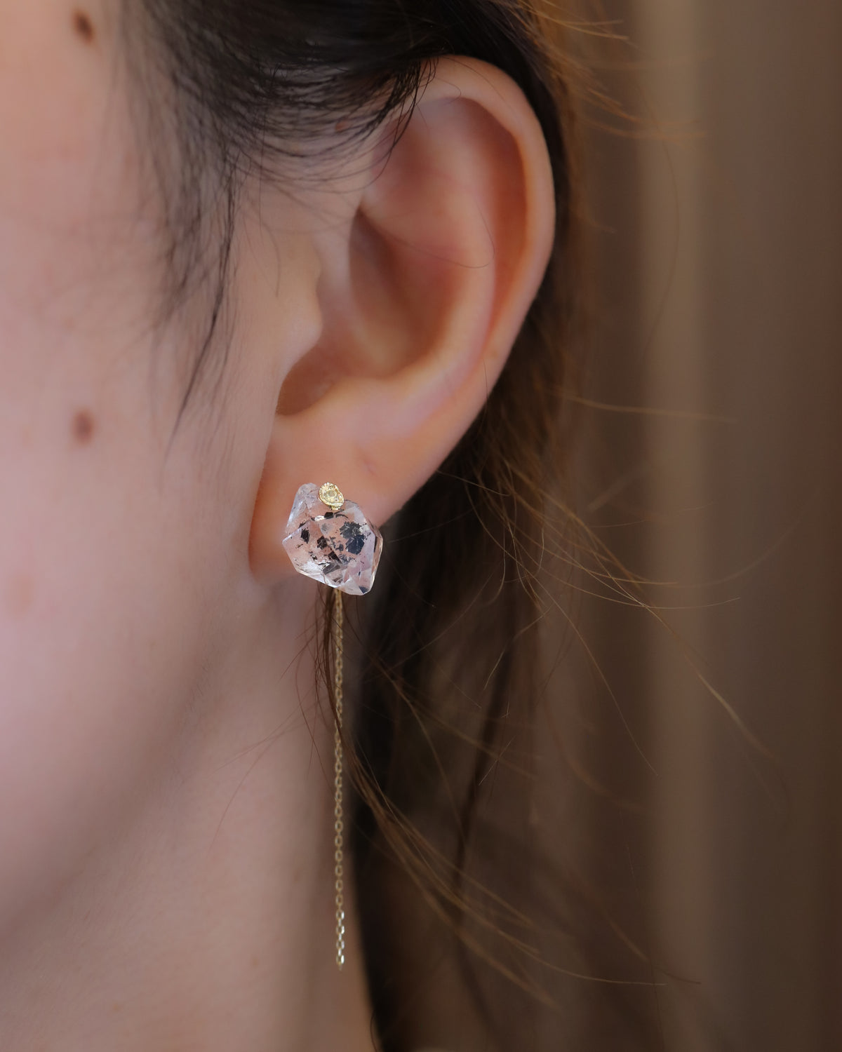 Flat Pierced Earring  - Diamond Quartz -