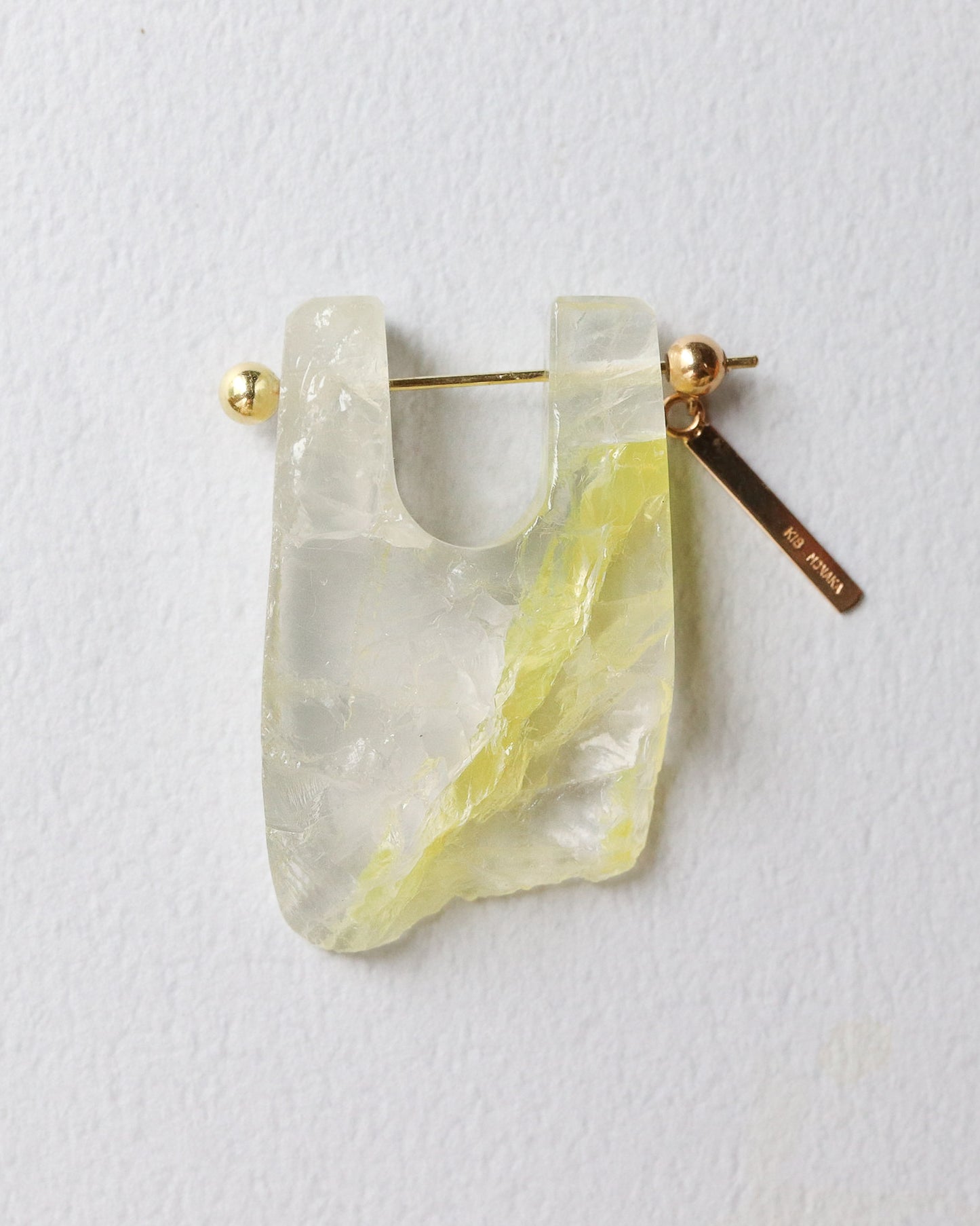 Rock Pierced Earring - Yellow Quartz -