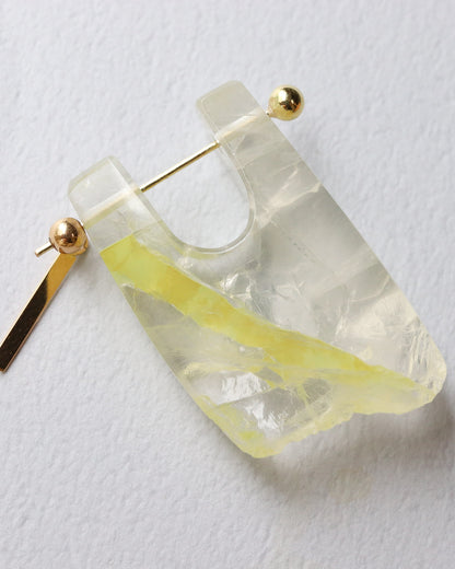 Rock Pierced Earring - Yellow Quartz -