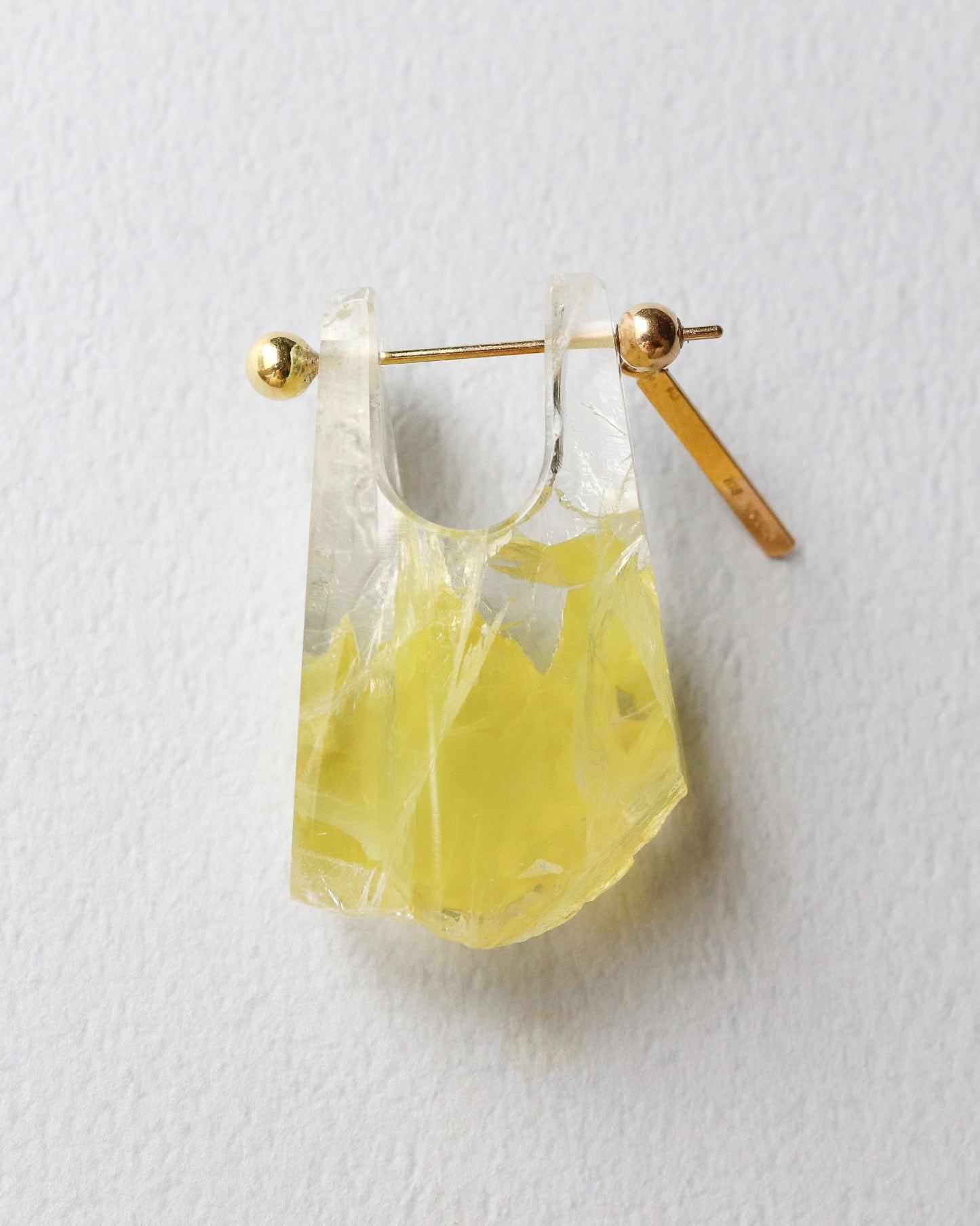 Rock Pierced Earring - Yellow Quartz -