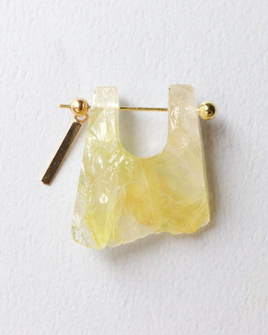 Rock Pierced Earring - Yellow Quartz -