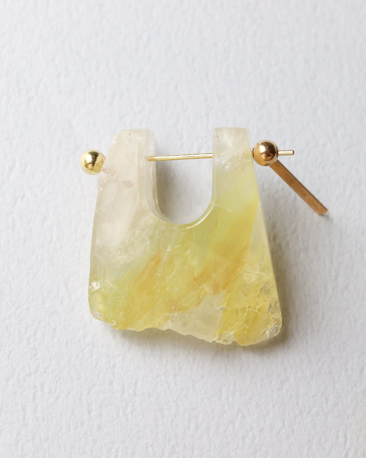 Rock Pierced Earring - Yellow Quartz -