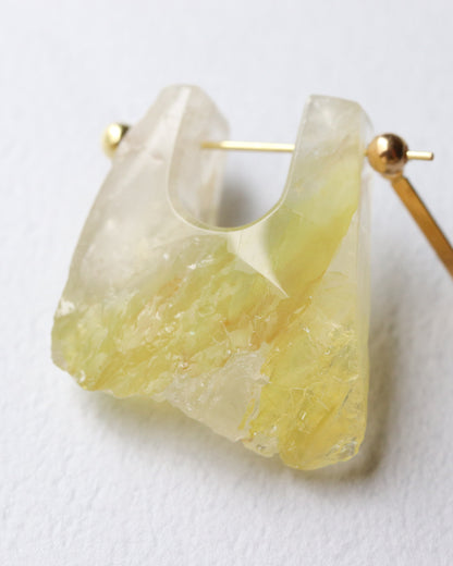 Rock Pierced Earring - Yellow Quartz -