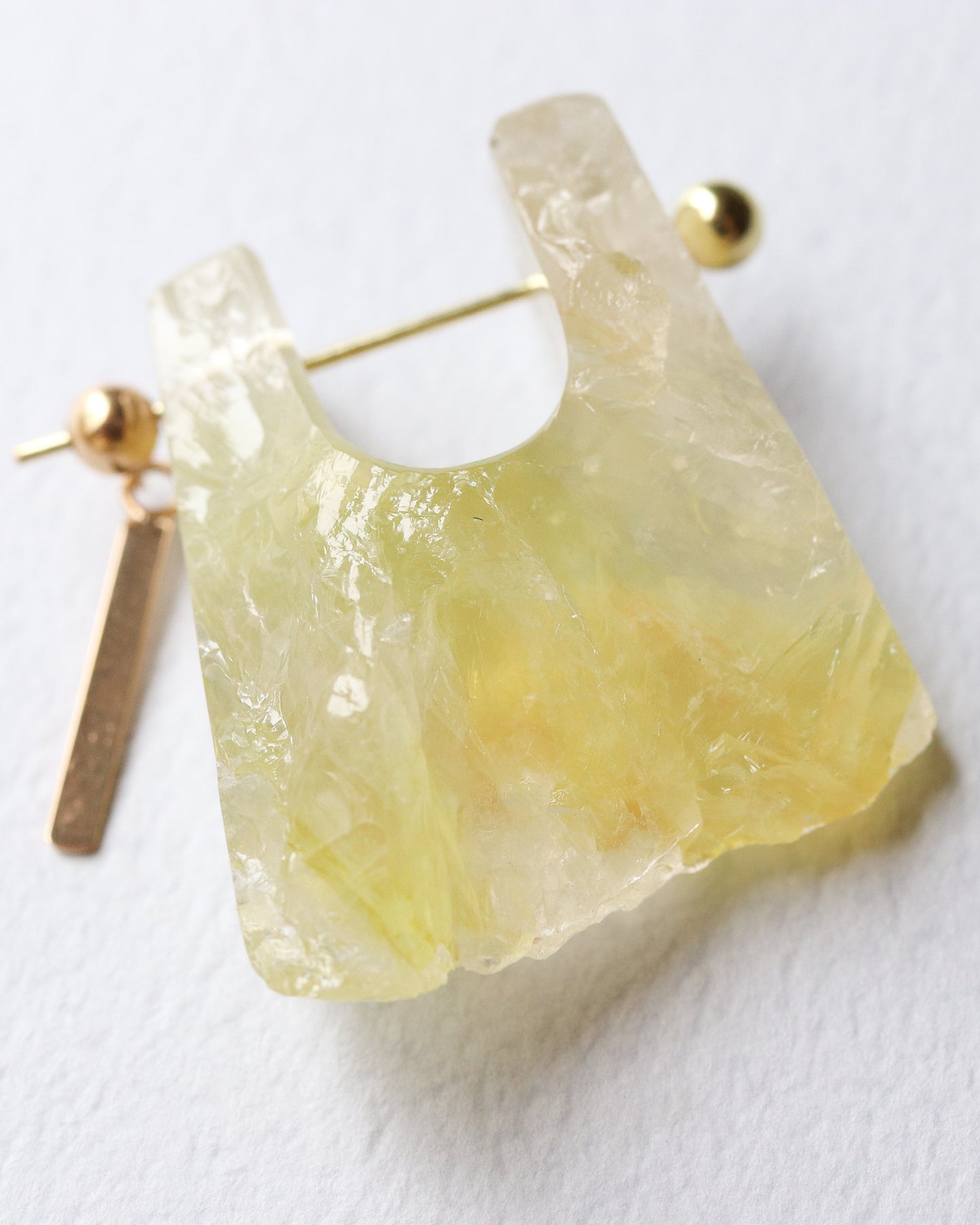 Rock Pierced Earring - Yellow Quartz -