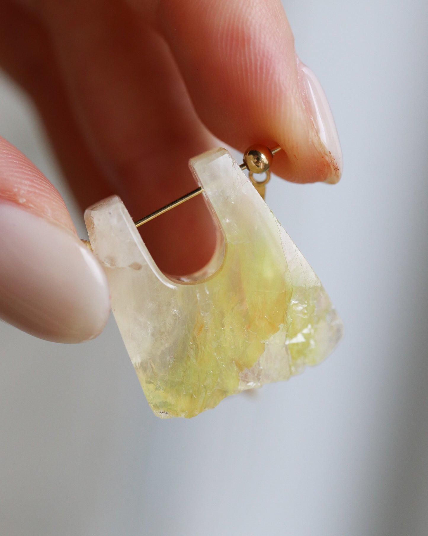 Rock Pierced Earring - Yellow Quartz -