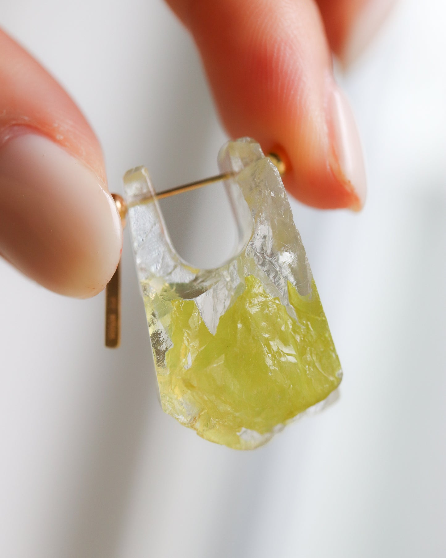 Rock Pierced Earring - Yellow Quartz -