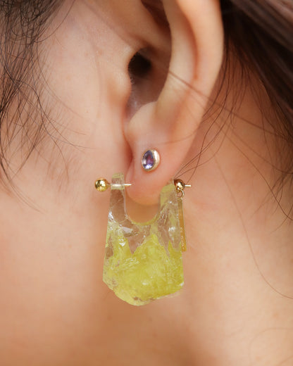 Rock Pierced Earring - Yellow Quartz -