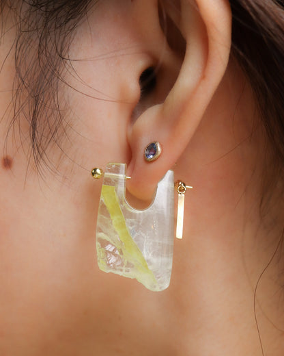 Rock Pierced Earring - Yellow Quartz -