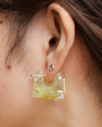 Rock Pierced Earring - Yellow Quartz -