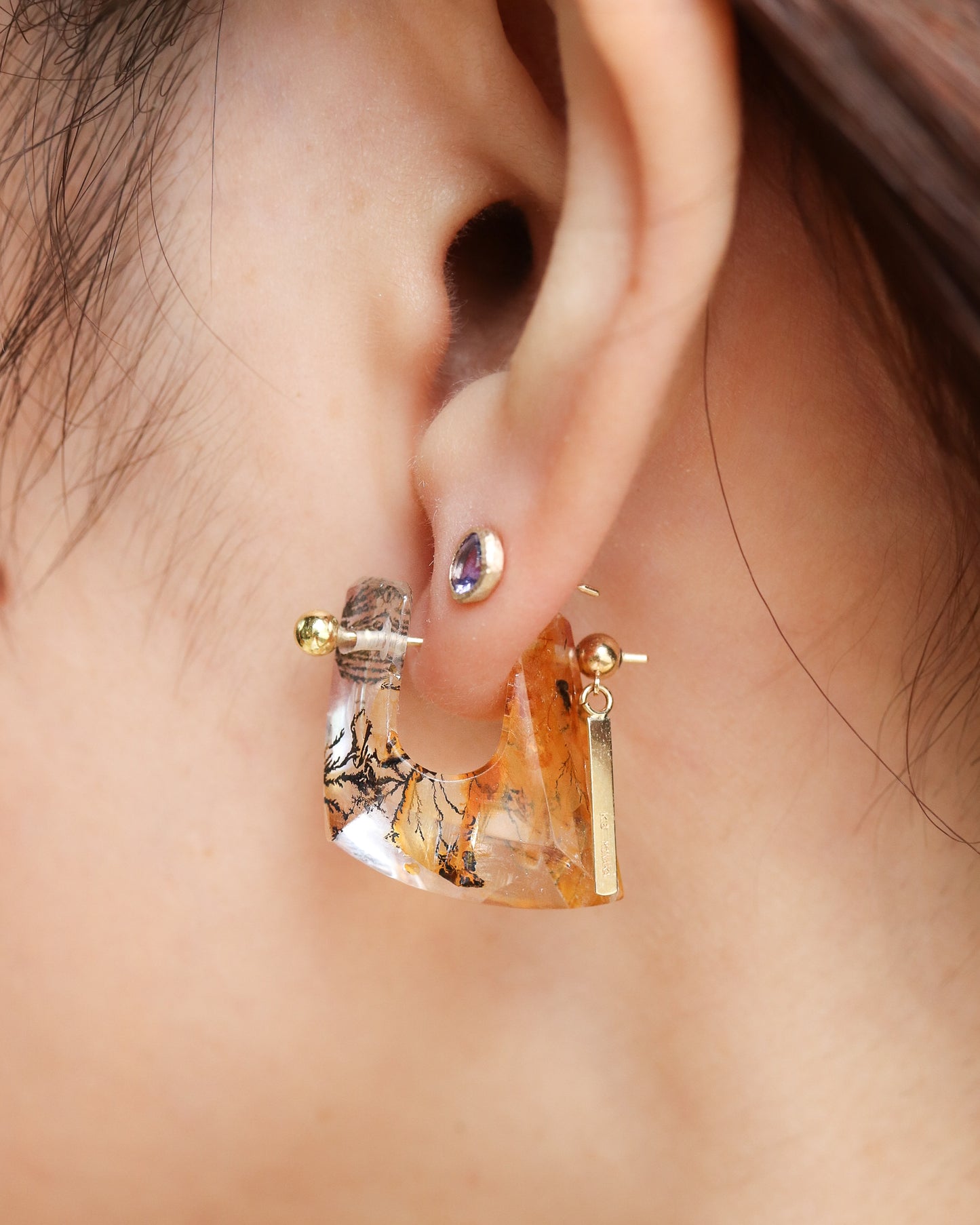 Rock Pierced Earring - Dendritic Quartz -