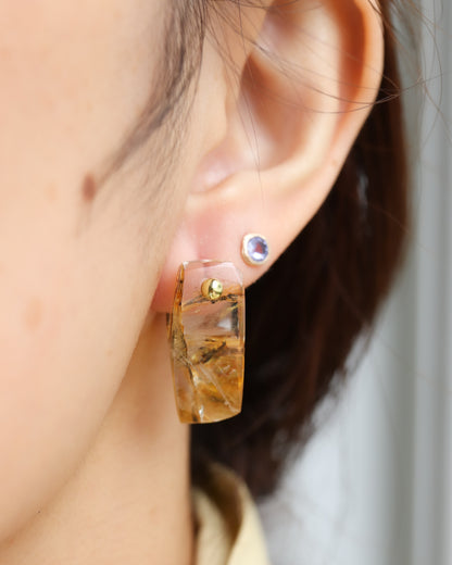 Rock Pierced Earring - Dendritic Quartz  -