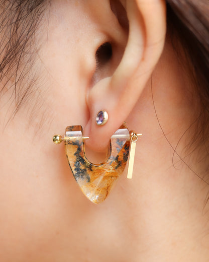 Rock Pierced Earring - Dendritic Quartz  -