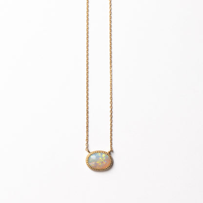 Milgrain Necklace - Opal -