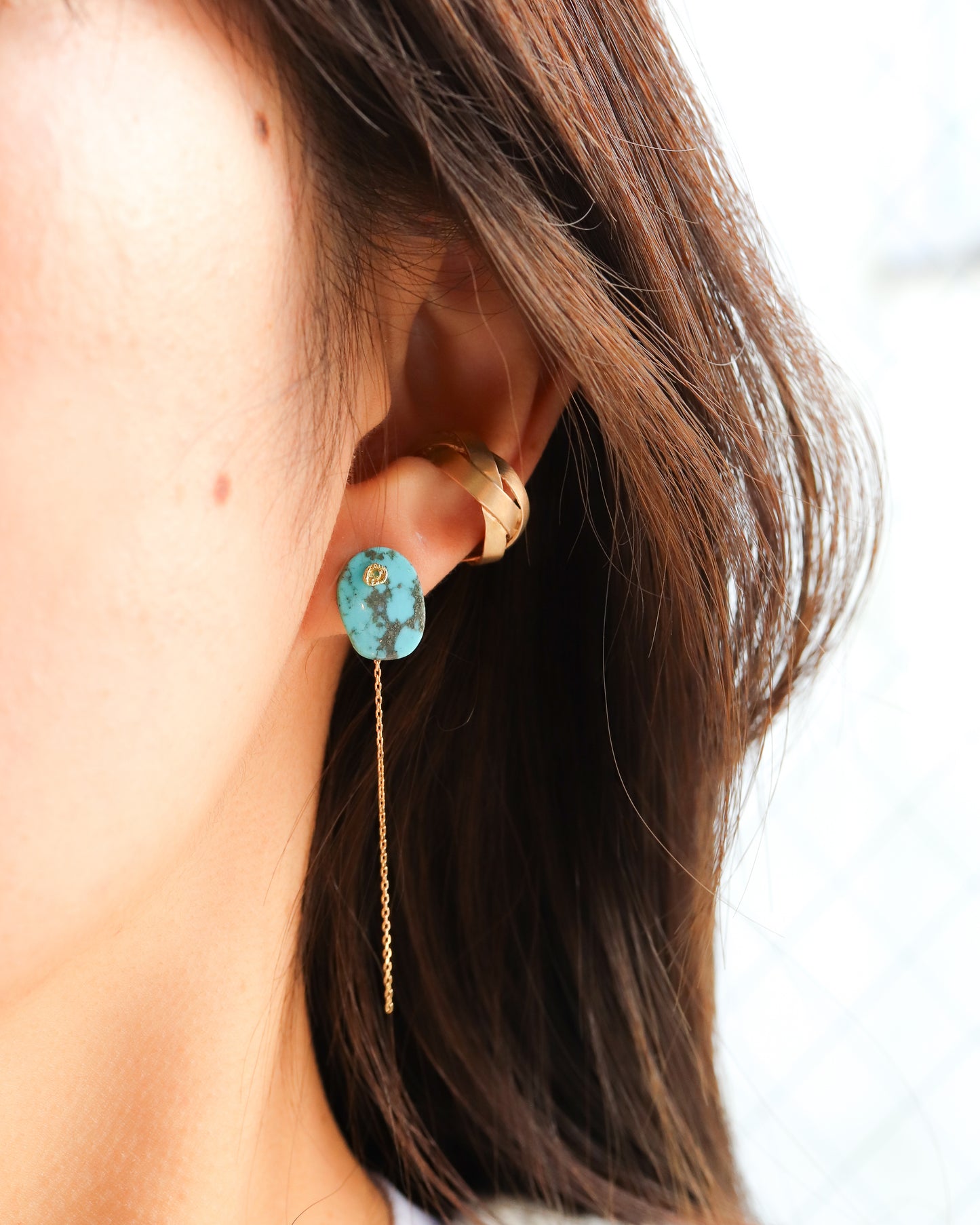 Flat Pierced Earring - Turquoise -