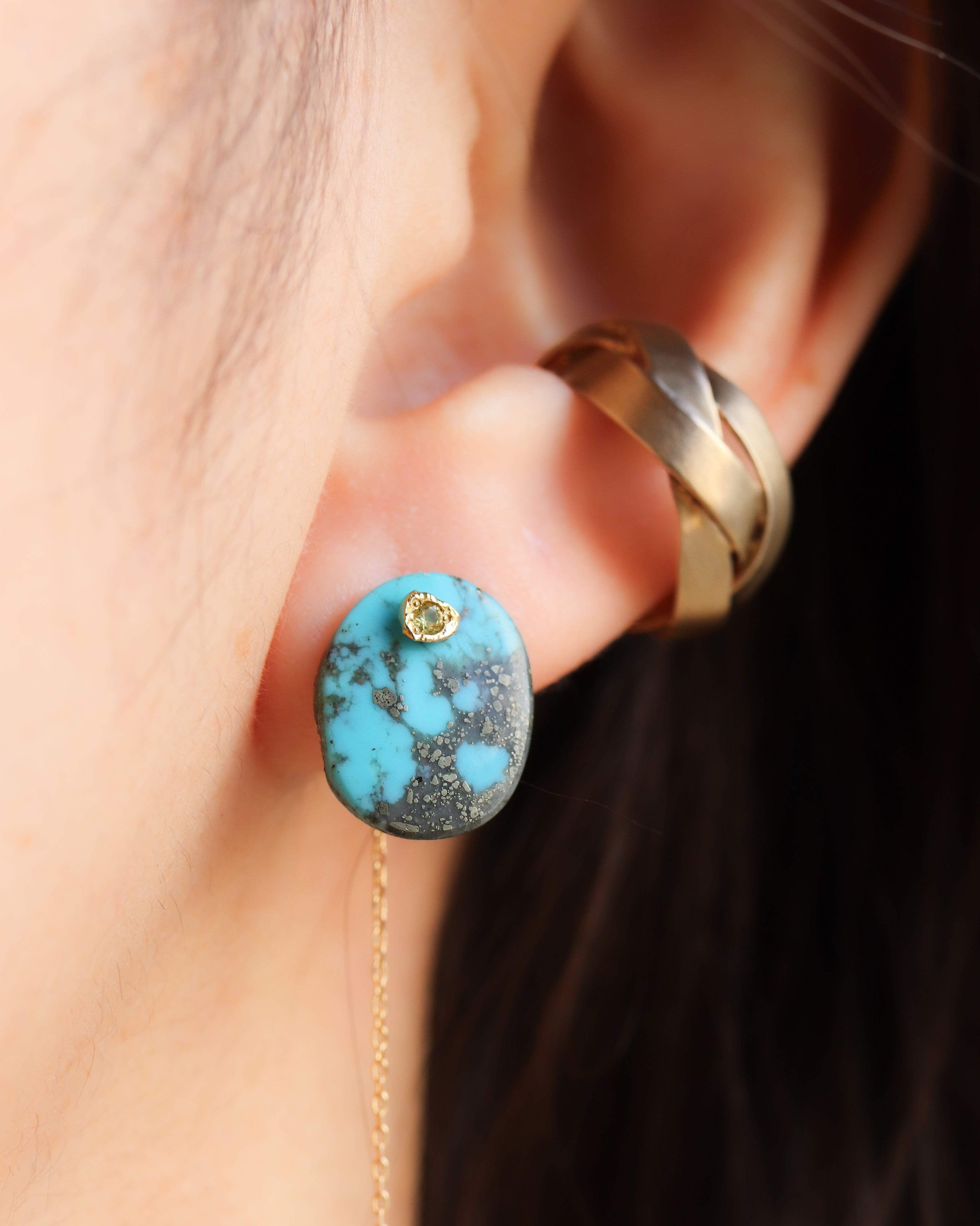 Flat Pierced Earrings - Turquoise -