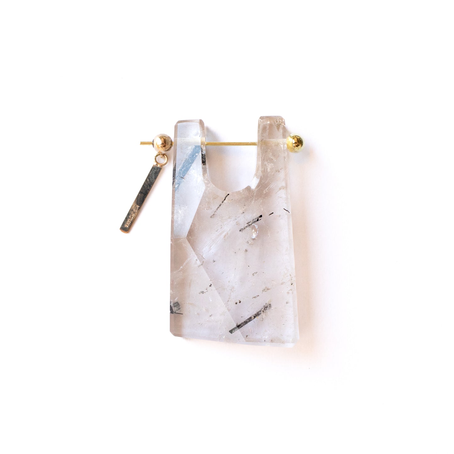 Rock Pierced Earring - Tourmalinated Quartz -