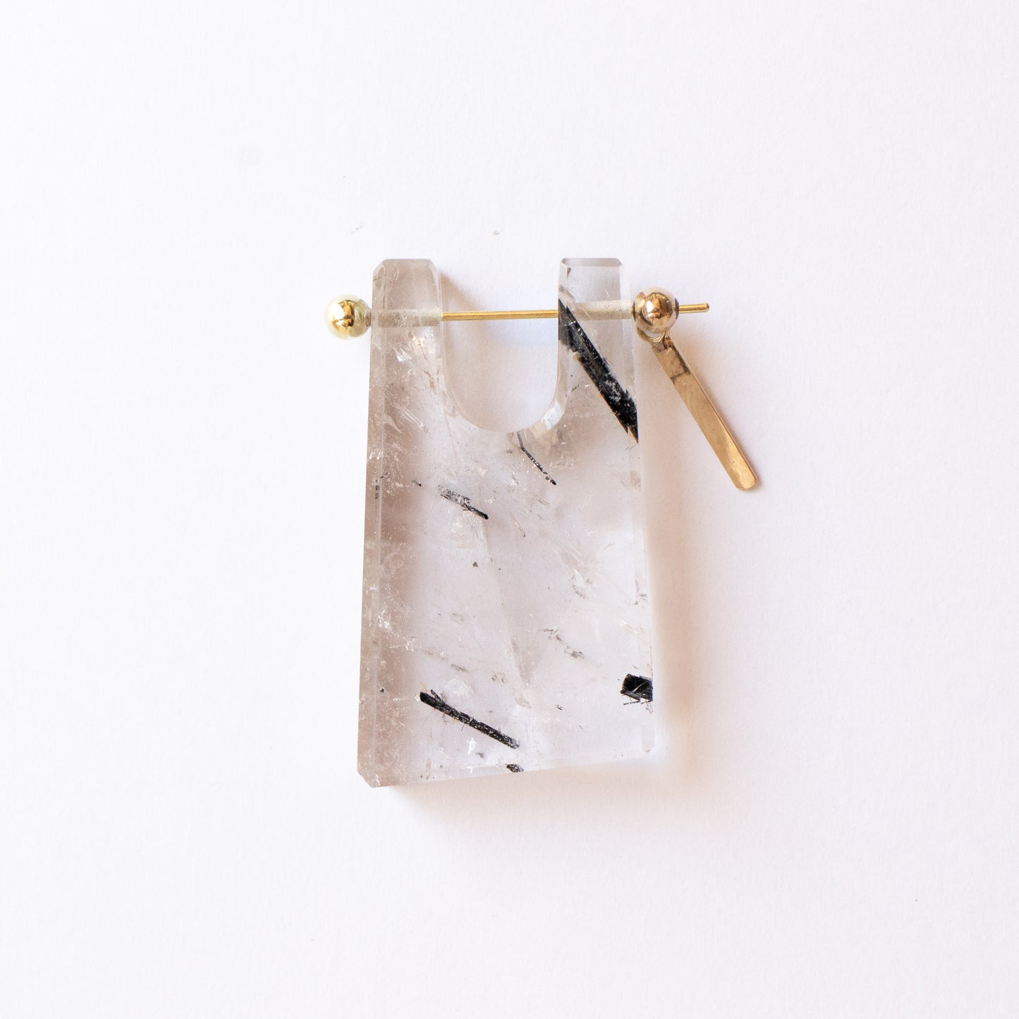 Rock Pierced Earring - Tourmalinated Quartz -