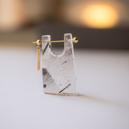 Rock Pierced Earring - Tourmalinated Quartz -