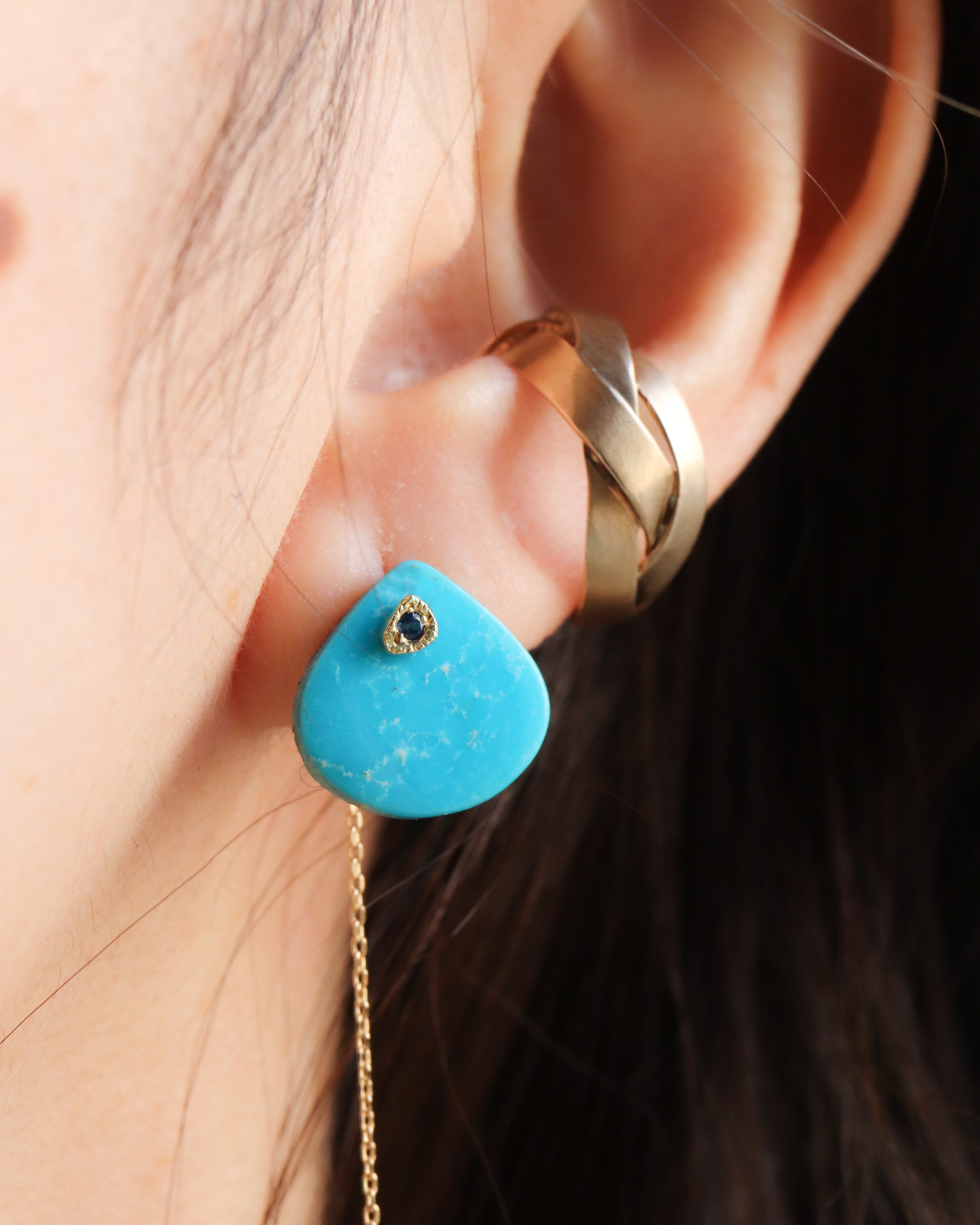 Flat Pierced Earrings - Turquoise -