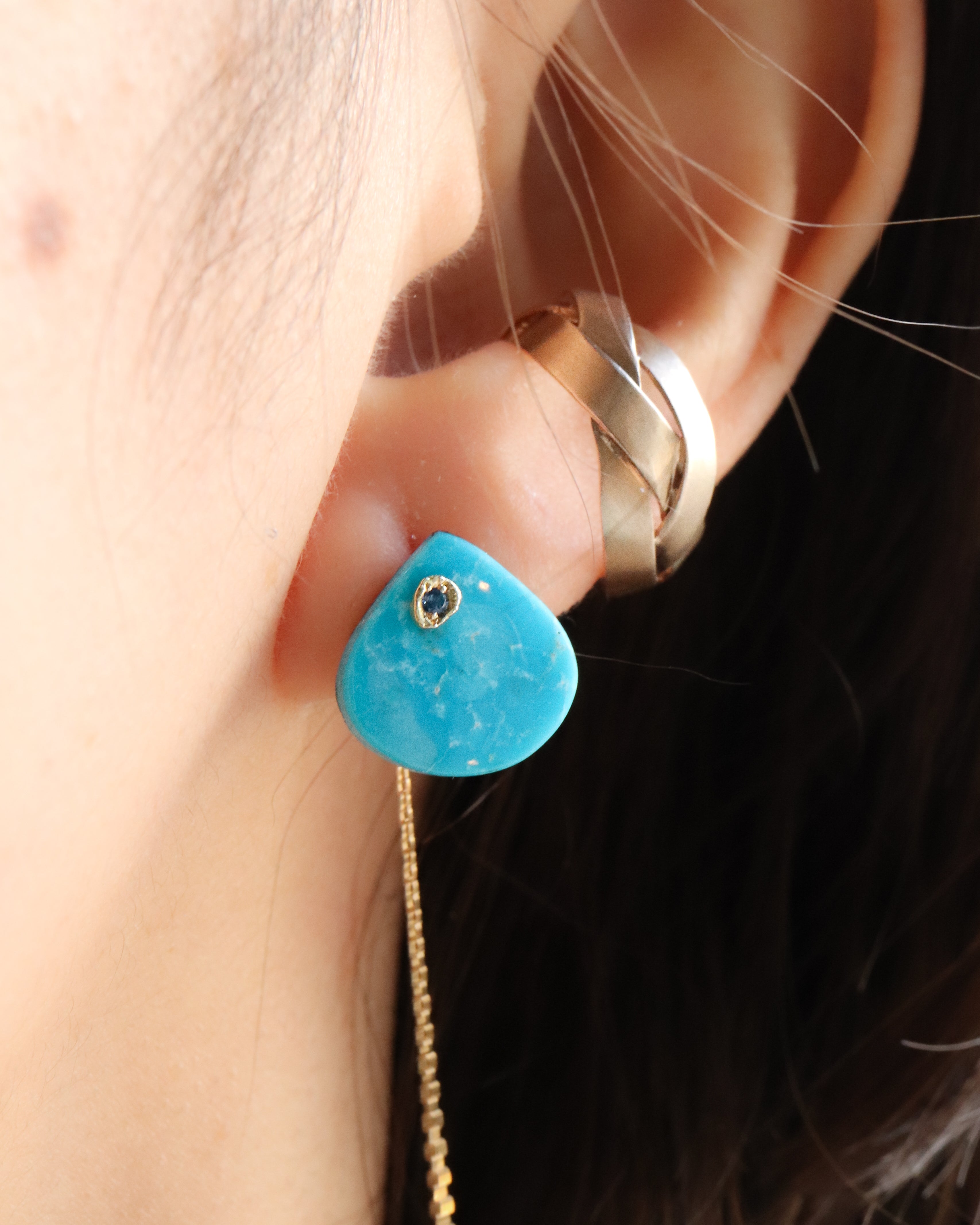 Flat Pierced Earrings - Turquoise -