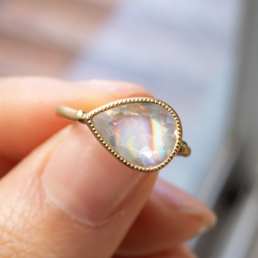 Milgrain Ring - Rainbow Moon Stone -