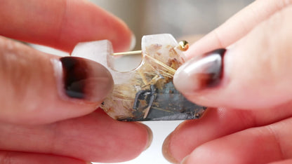 Rock Pierced Earring - Golden Rutilated Quartz -