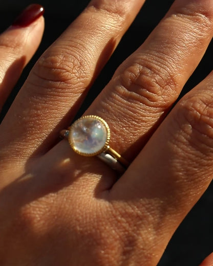 Milgrain Ring - Rainbow Moonstone -