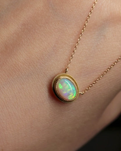 Column W Milgrain Necklace - Opal -