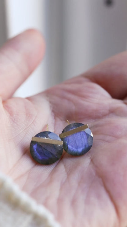 Bar stone pierced earrings - Labradorite -