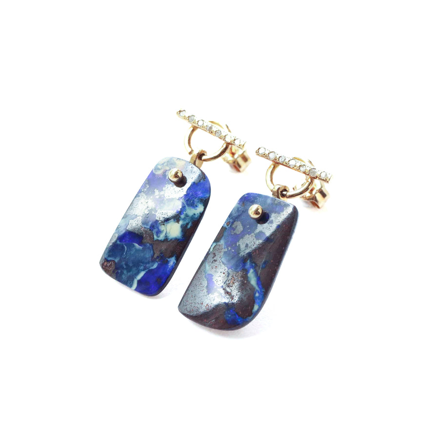 Mantel Pierced Earring - Boulder Opal / Diamond -